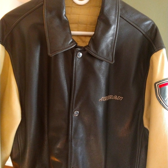 Rare 2001 Michael Jordan Leather Jacket blk/cream size L - Picture 1 of 7